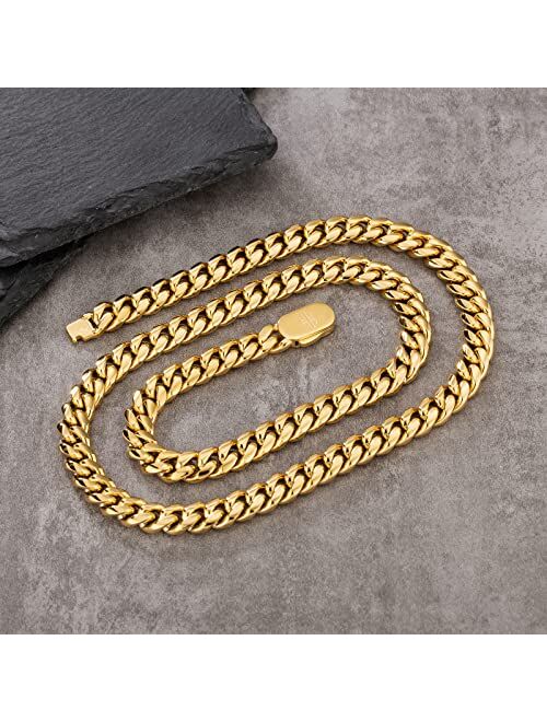 KRKC&CO KEEP REAL KEEP CHAMPION KRKC&CO 8mm/10mm Miami Cuban Link Chain, 18k Gold/White Gold Chain for Men, Mens Necklace, Durable and Anti-Tarnish, Everlasting Shine Cub