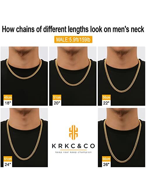 KRKC&CO KEEP REAL KEEP CHAMPION KRKC&CO 8mm/10mm Miami Cuban Link Chain, 18k Gold/White Gold Chain for Men, Mens Necklace, Durable and Anti-Tarnish, Everlasting Shine Cub