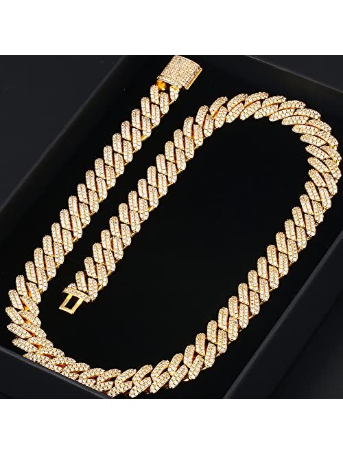 YIMERAIRE Cuban Link Chain for Men Women 18K Gold Plated Miami Cuban Necklace Bling Diamond Iced Out Chain 6MM 8MM 14MM Hip Hop Rapper Jewelry Gift