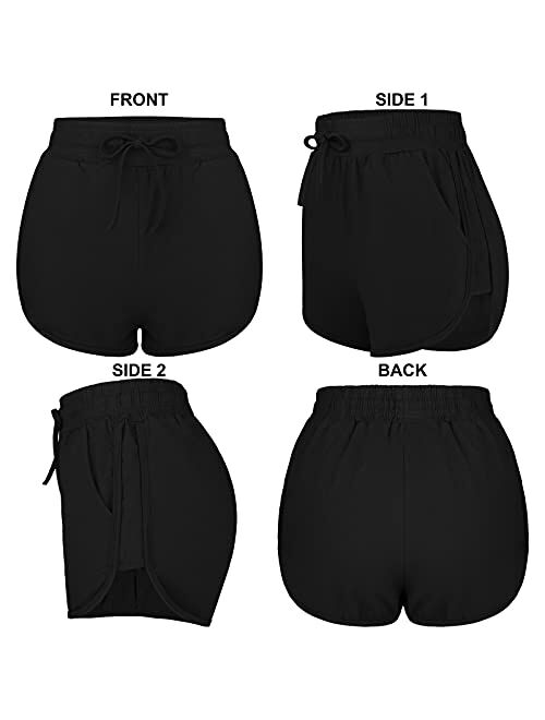 URATOT 2 Pack Cotton Yoga Short Women Summer Running Gym Sports Waistband Shorts with Pockets