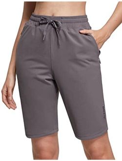 Women's 10" Bermuda Shorts Knee Length Long Shorts with Zipper Pockets for Summer Casual