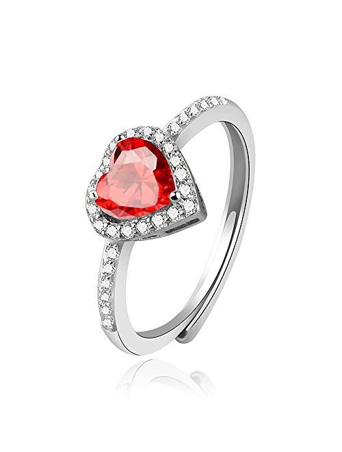 Jpjzy BRBAM Zircon Birthstone Heart Rings Adjustable Design Crystal Embellished Birthday Ring Gift for Girls and Women