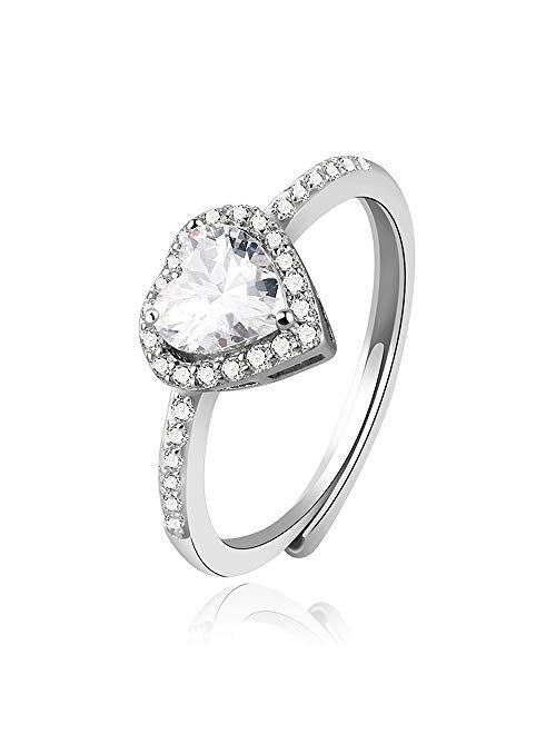Jpjzy BRBAM Zircon Birthstone Heart Rings Adjustable Design Crystal Embellished Birthday Ring Gift for Girls and Women