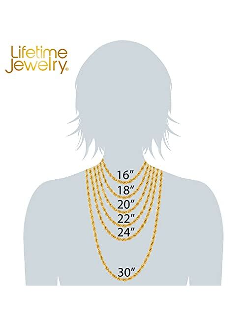 LIFETIME JEWELRY 8mm Cuban Curb Link Chain Necklaces for Women & Men 24k Gold Plated