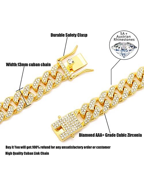 HIPBLING Mens Cuban Link Chain Female Diamond Gold Silver Miami Cuban Necklace Iced Out Chain 8mm 13mm Hip Hop Rapper Jewelry Gift for Men Women