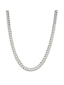 Sonia Jewels Solid 925 Sterling Silver 8mm Close Link Flat Curb Cuban Chain Necklace - with Secure Lobster Lock Clasp