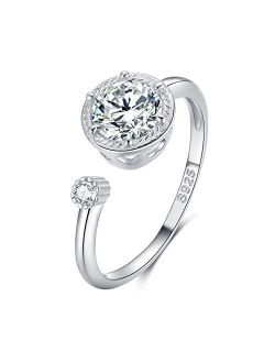 Presentski 925 Sterling Silver Dainty Birthstone Ring Adjustable Birthstone Gemstone Open Rings Birthday Gift for Women Girls