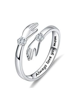 Yesteel S925 Sterling Silver Hug Ring for Women Teen Gilrs, Adjustable Ring Jewelry Mothers Day Birthday Gifts for Daughters Mom Sister Wife Friends Grandma