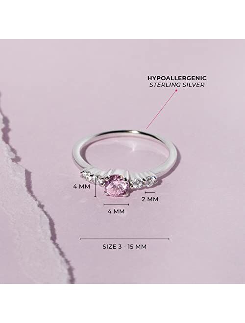 In Season Jewelry 925 Sterling Silver Size 2-5 Shiny Pink & Clear Round Cubic Zirconia Ring Band for Baby Girls & Toddlers - Cute Tiny Solitaire Ring for Children - Beaut