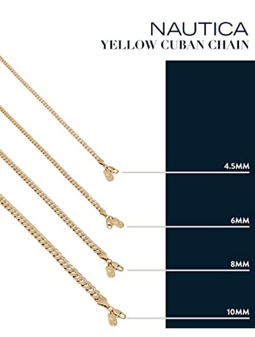 Nautica Men's Chain Gold Tone Miami Cuban Flat Link Curb Chain Necklace for Women 4mm, 6mm, 8mm, 10mm