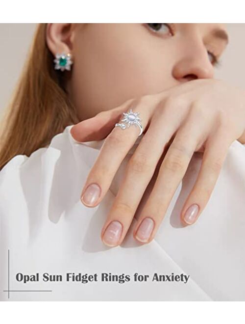KOHOTA Fidget Rings for Women Girls Spinner Ring for Anxiety Adjustable CZ Sunflower Butterfly Rose Star Moon Stress Relief Open Rings Set