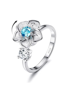 Ubjuliwa 925 Sterling Silver Anxiety Ring for Women Birthstone Rings Adjustable Open Flower Rings for Teen Girls Gifts Spin Rings Fidget Jewelry