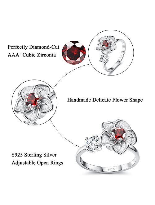 Ubjuliwa 925 Sterling Silver Anxiety Ring for Women Birthstone Rings Adjustable Open Flower Rings for Teen Girls Gifts Spin Rings Fidget Jewelry