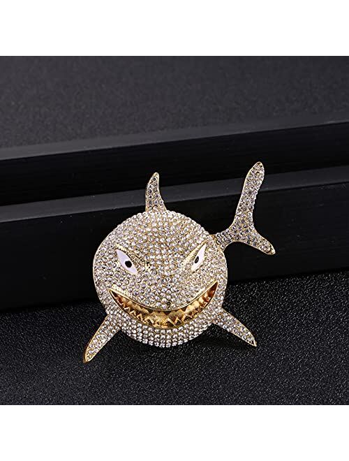 Xikui Diamond Necklace Chain, 18K Gold Plated Hip Hop Shark Pendant with Cuban Chain Width 13MM Length 19.7in(50cm) for Men/Women, Ice Out Chain, Holidays (Halloween, Chr