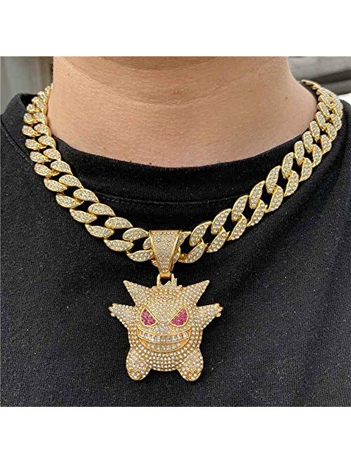 Xikui Cuban Link Chain, 18K Gold Plated Jewelry Men/Women Titanium Steel Necklace Hip Hop Diamond Chain Chunky Chain Width 13MM Length 19.7in(50cm), Iced Out Halloween Ch