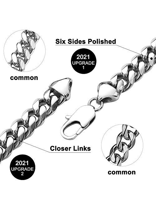 BLICHAIN Cuban Link Chain Necklace or Bracelet with Design Lobster Clasp for Men Boys 6mm/8MM/10MM/12mm/14mm/18mm High Polished Stainless Steel Hip Hop Miami Curb Chains 