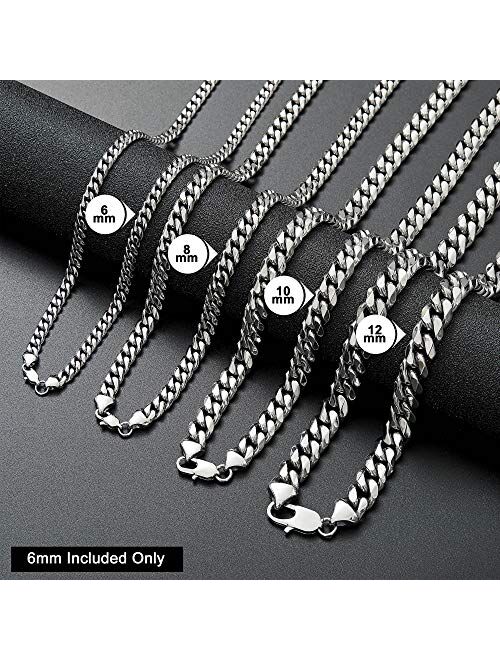 BLICHAIN Cuban Link Chain Necklace or Bracelet with Design Lobster Clasp for Men Boys 6mm/8MM/10MM/12mm/14mm/18mm High Polished Stainless Steel Hip Hop Miami Curb Chains 