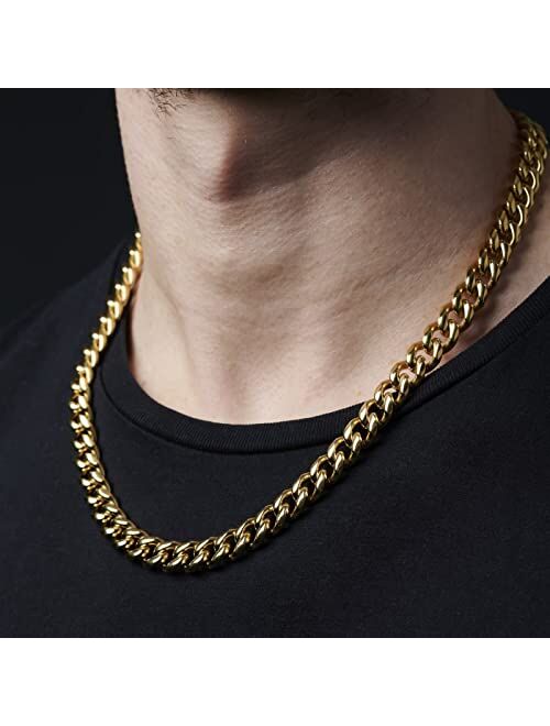 Hipwope Cuban Link Chain for Men Women Stainless Steel Mens Cuban Link Chain Necklaces Diamond Cut Miami Curb Necklace for Boys Silver/18K Gold Plated Necklaces 8mm, 10mm