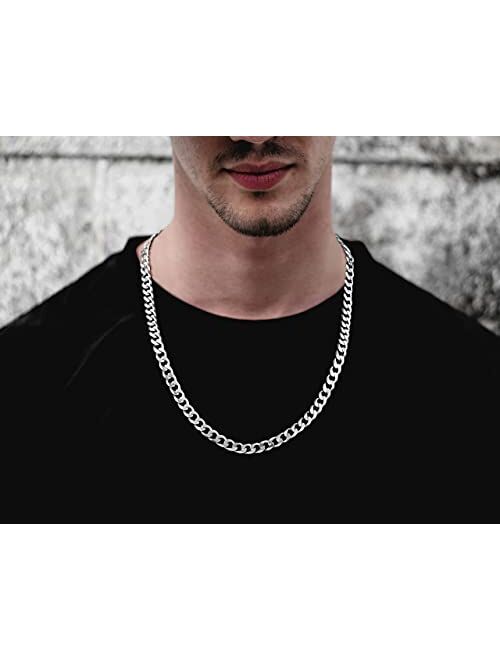 Savlano 925 Sterling Silver 8mm Italian Solid Curb Cuban Link Chain Necklace for Men & Women - Made in Italy Comes Gift Box (8mm)