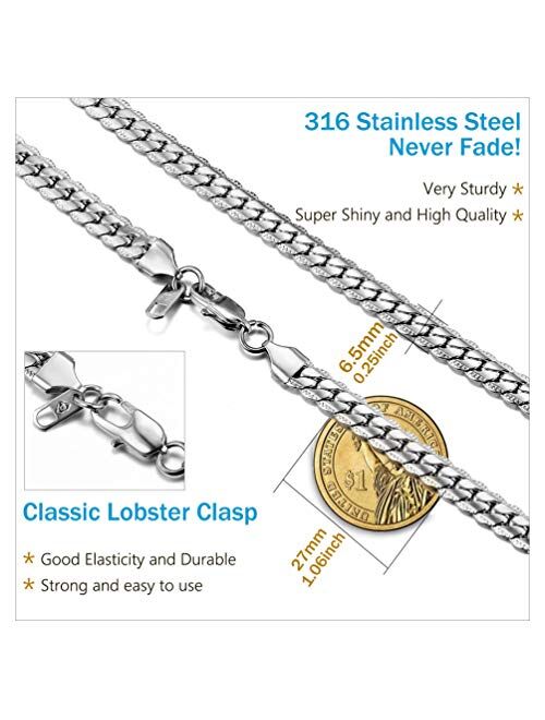 PROSTEEL Stainless Steel Cuban Links Snake Chain Necklace, Silver/Gold/Black Tone, Nickel-Free, Hypoallergenic Necklace, W: 6.5mm/8mm, L: 18/20/22/24/26/28/30 inch