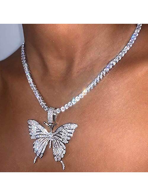 Earent Crystal Butterfly Choker Necklace Rhinestone Pendant Necklaces Chain Sparkly Butterfly Jewerly Fashion Party Accessories for Women and Girls