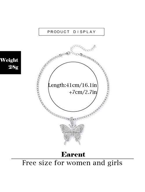 Earent Crystal Butterfly Choker Necklace Rhinestone Pendant Necklaces Chain Sparkly Butterfly Jewerly Fashion Party Accessories for Women and Girls