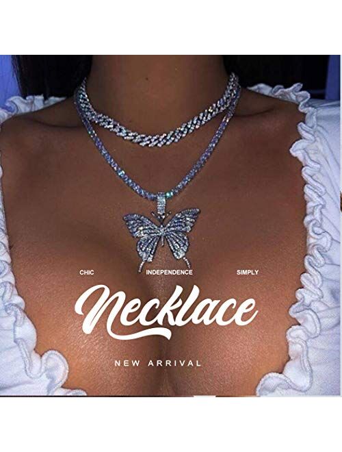 Earent Crystal Butterfly Choker Necklace Rhinestone Pendant Necklaces Chain Sparkly Butterfly Jewerly Fashion Party Accessories for Women and Girls