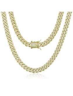 TRIPOD JEWELRY 8mm Real 14K or White Gold Plated Diamond Iced Out Cuban Link Chain or Bracelet Hip Hop Miami Prong-setting Necklace Choker for Men Women