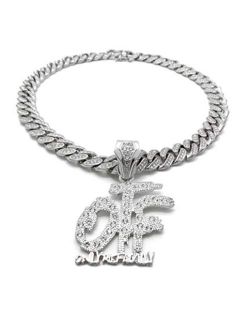 BLINGFACTORY Hip Hop Only The Family OTF Pendant & 12mm 18" Iced Box Lock Miami Cuban Chain Necklace