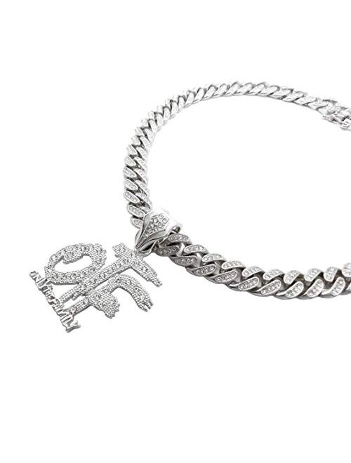 BLINGFACTORY Hip Hop Only The Family OTF Pendant & 12mm 18" Iced Box Lock Miami Cuban Chain Necklace