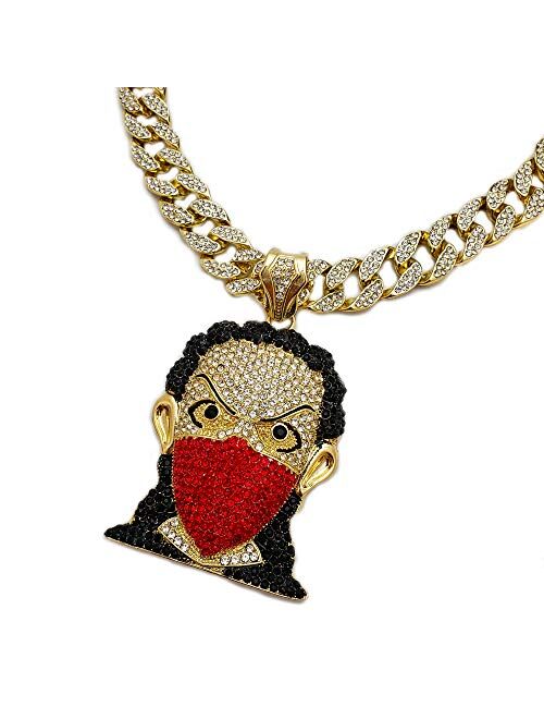 Blingfactory Hip Hop Iced Masked Goon Necklace & 15mm 18" Full Iced Cuban Choker Chain set