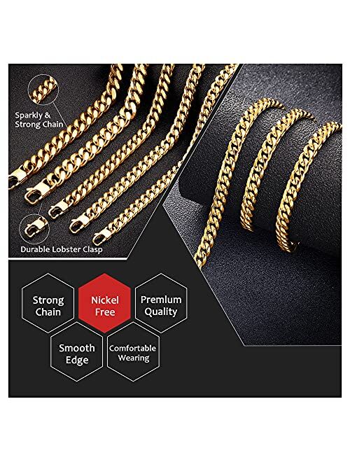 Giftall Cuban Chain Necklace Stainless Steel 18K Real Gold Plated Chunky Cuban Link Chian for Men Women6mm, 8mm, 12mm, 14mm