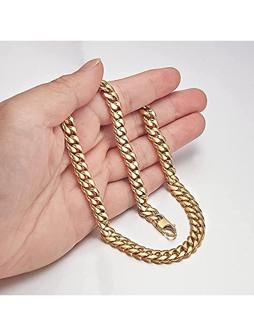 Giftall Cuban Chain Necklace Stainless Steel 18K Real Gold Plated Chunky Cuban Link Chian for Men Women6mm, 8mm, 12mm, 14mm