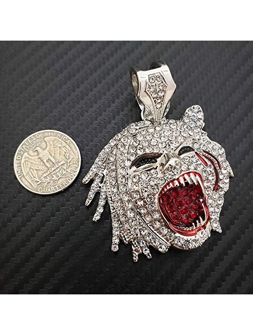 Blingfactory Hip Hop Half Man Half Beast Pendant & 18" Full Iced Cuban Choker Chain Necklace