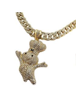 BLINGFACTORY Hip Hop Iced Large Doughboy Pendant & 18" Full Iced Miami Cuban Choker Chain Necklace