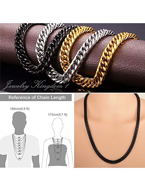 Jewelry Kingdom 1 Black Cuban Necklace for Men and Women 8MM 13MM 16MM Stainless Steel Miami Curb Link Chain Choker 18 to 30inch