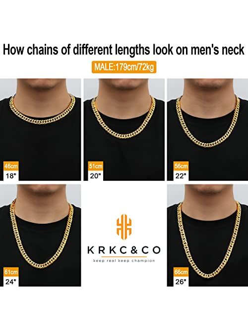 KRKC&CO KEEP REAL KEEP CHAMPION KRKC&CO 8/12mm Cuban Link Curb Chain, 18K Gold/White Gold Chain for Men, 6-Side Cut Double Layer Mens Necklace, Durable and Anti-Tarnish, 