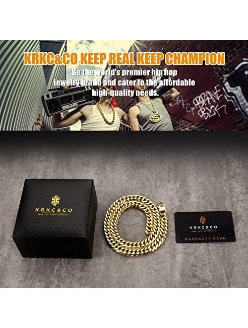 KRKC&CO KEEP REAL KEEP CHAMPION KRKC&CO 8/12mm Cuban Link Curb Chain, 18K Gold/White Gold Chain for Men, 6-Side Cut Double Layer Mens Necklace, Durable and Anti-Tarnish, 