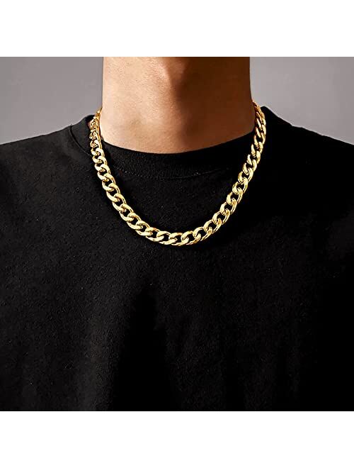 EASYSO Gold Cuban Link Chain for Men, 14K Gold Plated Stainless Steel Chunky Curb Chains Necklaces for Women, 4/6/8/10mm Width, 16/18/20/22inch Length, Hip Hop Fake Punk 