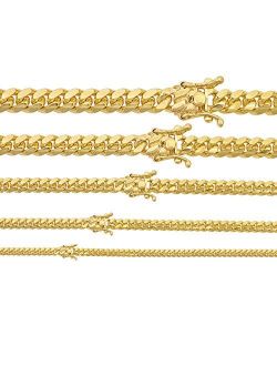 Harlembling Solid 925 Sterling Silver - 14k Gold Plated - Miami Cuban Link Chain Or Bracelet - Box Lock Cuban Link 4-10.5mm - Italy Men's Necklace