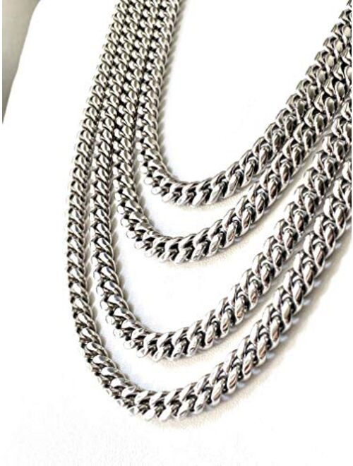 Shop-Igold Miami Cuban Link Chain Box Clasp Stainless Steel 8mm - Men's Jewelry, Mens Necklace, Cuban chains, Silver necklace, Chains for Men, Miami Cuban chains, Silver 