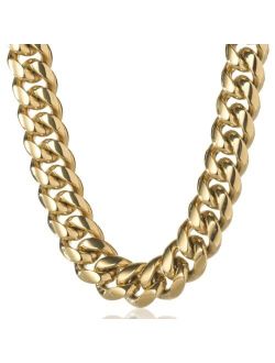 TRIPOD JEWELRY 316L Stainless Steel Miami Cuban Link Chain or Bracelet - 14K or White Gold Plated Hip Hop Cuban Link Choker Solid Chains Necklace for Mens Boys 8mm,10mm,1