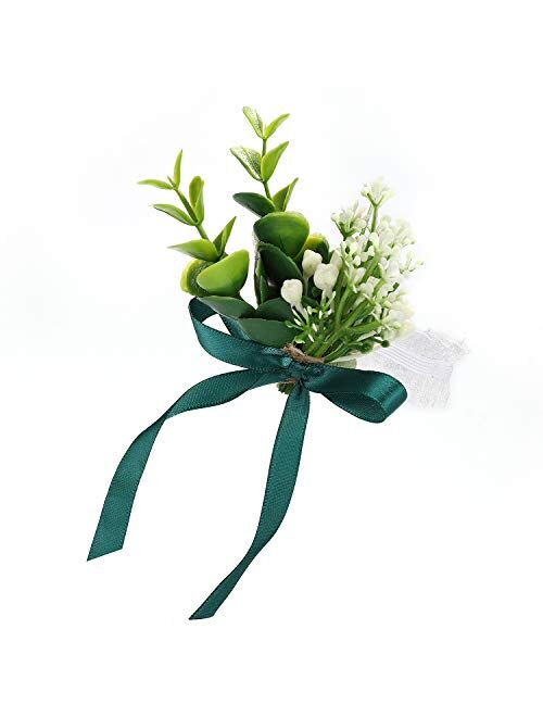 YSUCAU Wrist Corsage Bracelets with Ribbon Wristband Green Bridal Bridesmaid Wrist Corsage Hand Flower for Wedding Porm Party Decor Set of 2