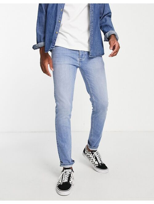 Topman stretch skinny jeans in light wash blue