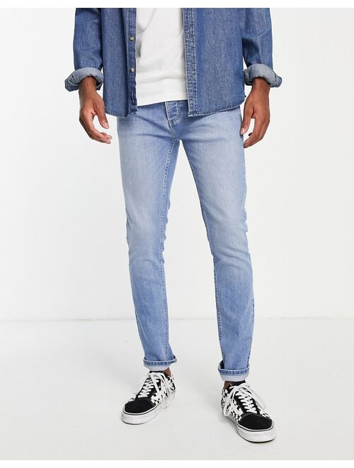 Topman stretch skinny jeans in light wash blue