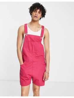 short denim overalls in pink