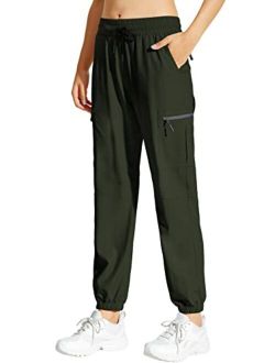 MOCOLY Women's Cargo Hiking Pants Elastic Waist Quick Dry Lightweight Outdoor Water Resistant UPF 50+ Long Pants Zipper