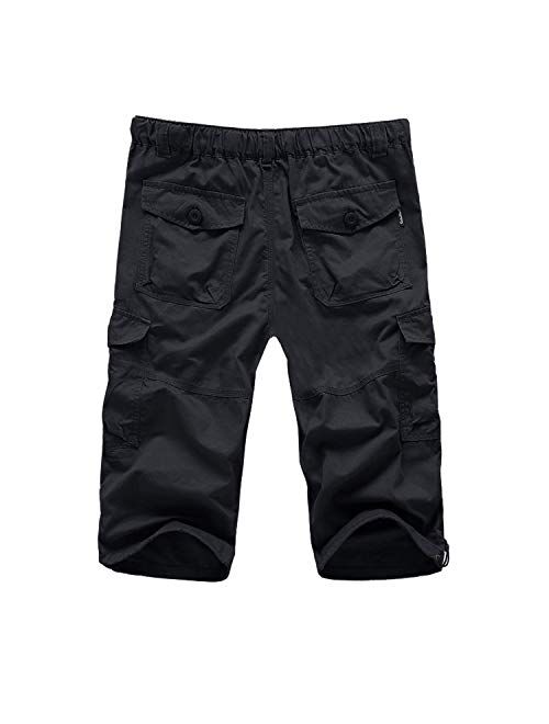 LAVIQK Men's Cargo Shorts Casual Twill Elastic Below Knee Loose Fit Capri Pants Long Shorts