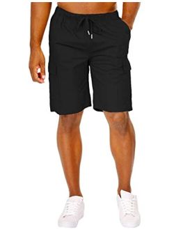 Men's Cargo Shorts Elastic Waist Relaxed Fit Cotton Casual Outdoor Lightweight Work Shorts with Multi Pockets