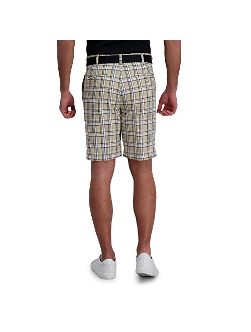 Haggar Men's Cool 18 Pro Straight Fit Flat Front Expandable Waist Patterned Short with Big & Tall Sizes